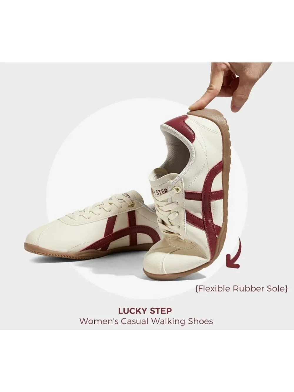 Women's Off-White/Red Lightweight Trendy Fashion Thin Sole Walking Sneakers